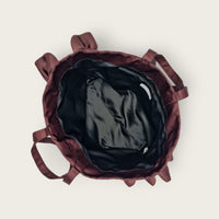 AUGUST NIGHT FRILL SHOPPER IN BITTER CHOCOLATE SATIN