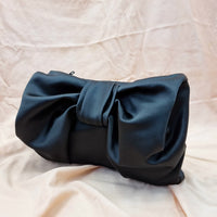 AUGUST NIGHT BOW CLUTCH IN BLACK SATIN