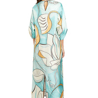 FOR RESTLESS SLEEPERS ANTANDRA DRESS - PAINTED LEAVES BLUE