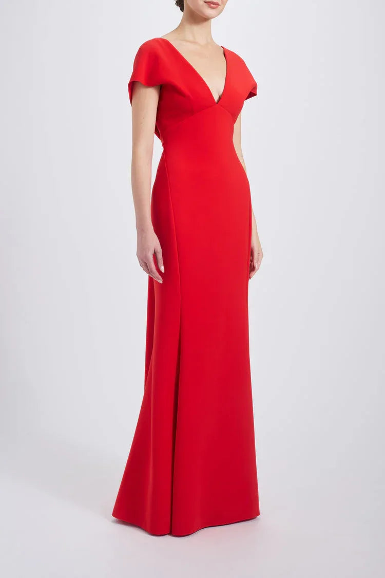 AMSALE ITALIAN STRETCH CREPE V NECK GOWN – Emporium Kalu