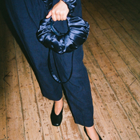 AUGUST NIGHT RUCHE CLUTCH NAVY SATIN