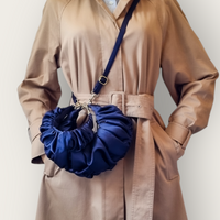 AUGUST NIGHT RUCHE CLUTCH NAVY SATIN