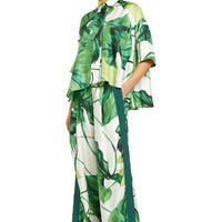 FOR RESTLESS SLEEPERS ASTERIA TROUSERS - PAINTED GREEN LEAVES