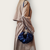 AUGUST NIGHT RUCHE CLUTCH NAVY SATIN