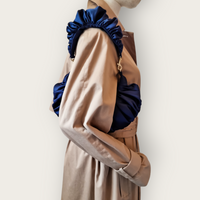 AUGUST NIGHT RUCHE CLUTCH NAVY SATIN