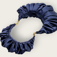 AUGUST NIGHT RUCHE CLUTCH NAVY SATIN