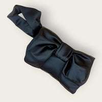AUGUST NIGHT BOW CLUTCH IN BLACK SATIN