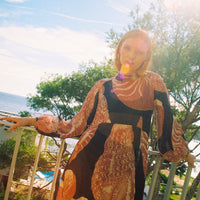 MOON + MELLOW RESORT LONG SLEEVE LINEN DRESS - SHELL RUST