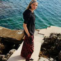 MOON + MELLOW RESORT WIDE LEG TROUSERS - BAMBOO RUST ON BLACK