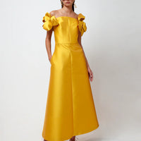 THE 2ND SKIN OFF THE SHOULDER DRESS WITH BOWS. Available in two colours - yellow and pink