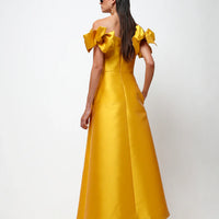 THE 2ND SKIN OFF THE SHOULDER DRESS WITH BOWS. Available in two colours - yellow and pink