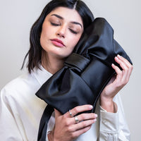 AUGUST NIGHT BOW CLUTCH IN BLACK SATIN