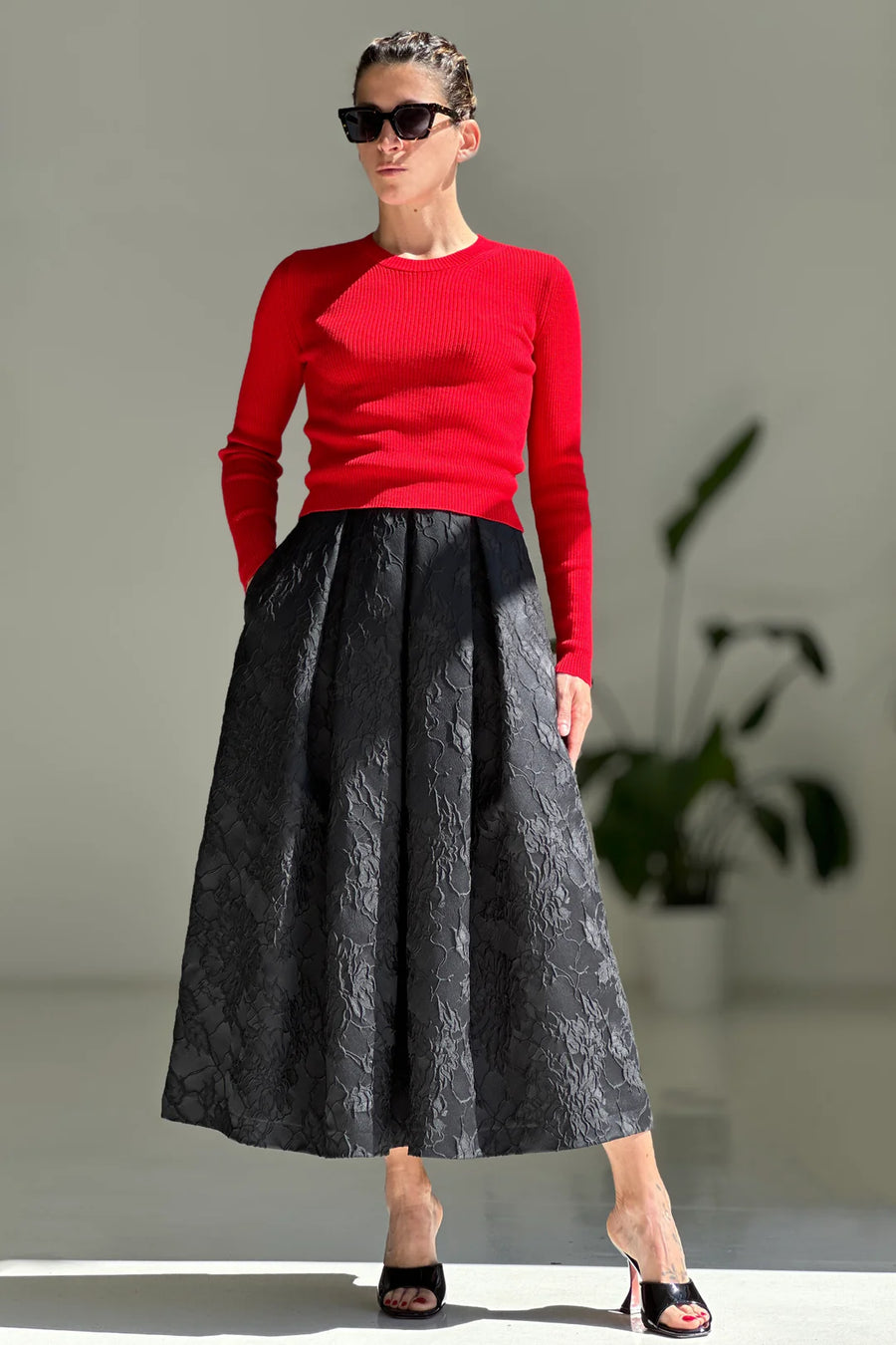 LUNATICA MILANO MIDI SKIRT IN JACQUARD BLACK