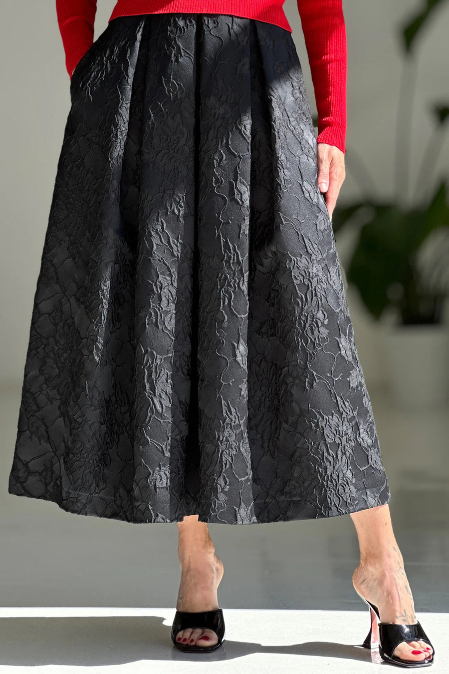 LUNATICA MILANO MIDI SKIRT IN JACQUARD BLACK