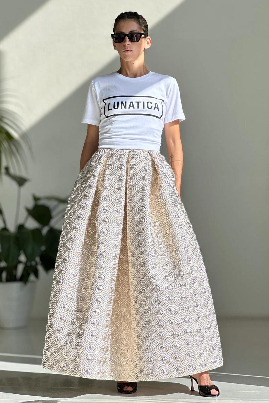 LUNATICA MILANO LONG SKIRT IN PLATINUM