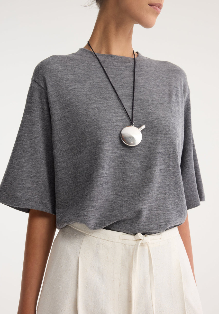 ROHE OVERSIZED SOFT MERINO T-SHIRT IN GREY MELANGE