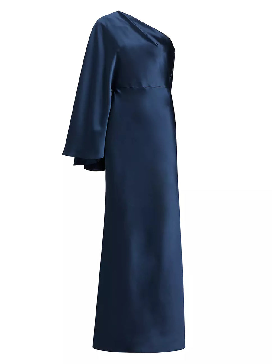 AMSALE FLUID STAIN ONE SHOULDER GOWN IN FRENCH  BLUE