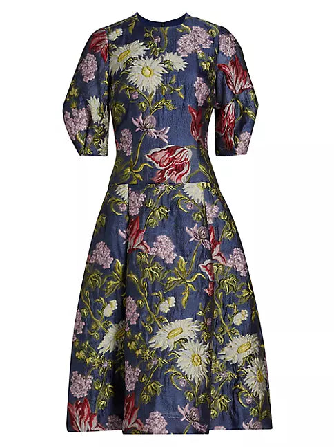 TERI JON JACQUARD FLORAL DROP WAIST COCKTAIL DRESS