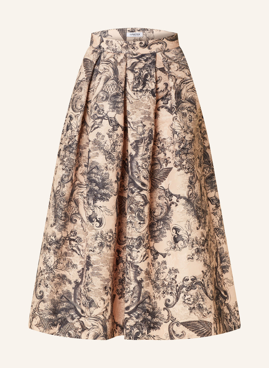 LUNATICA MILANO MIDI SKIRT IN PINK/BLACK JAQUARD PRINT