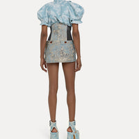 VIVIENNE WESTWOOD CROPPED FOOTBALL HEART SHIRT IN BLUE CORAL