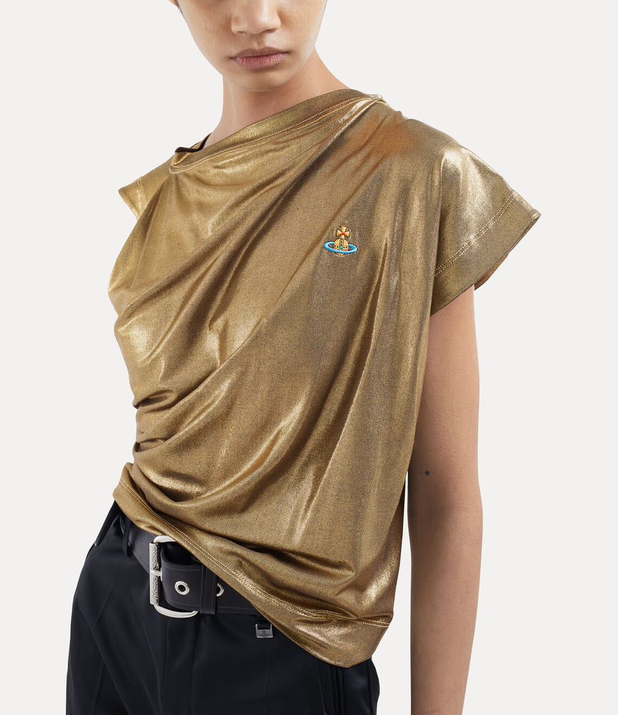 VIVIENNE WESTWOOD HEBO TOP IN GOLD DISCO JERSEY