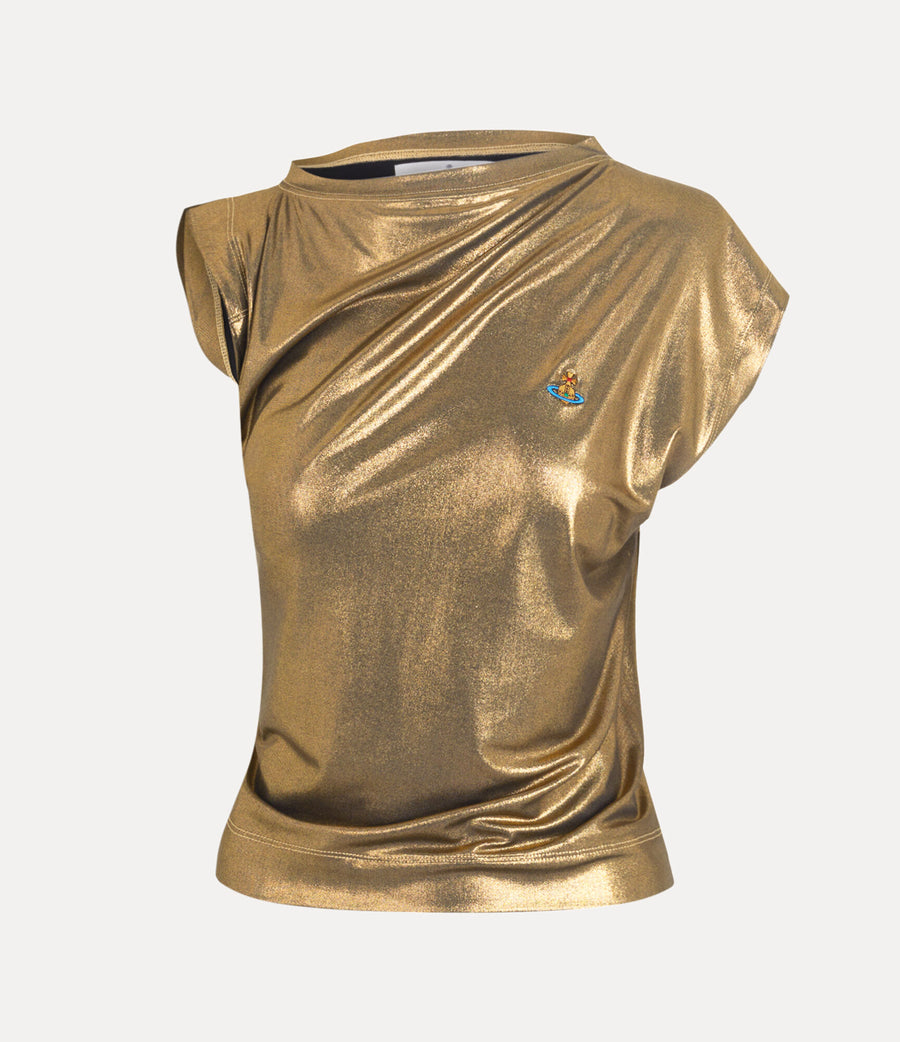 VIVIENNE WESTWOOD HEBO TOP IN GOLD DISCO JERSEY