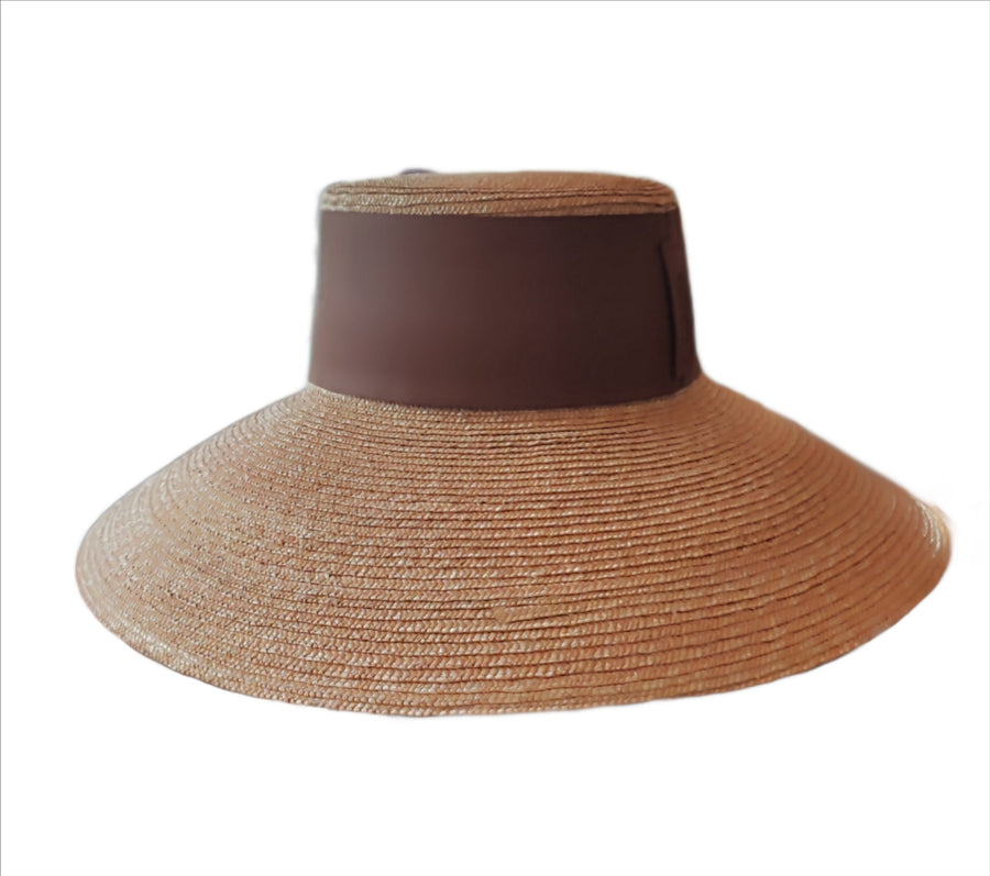 CATARZI NATURAL STRAW WIDE FEDORA WITH TAN LEATHER BAND