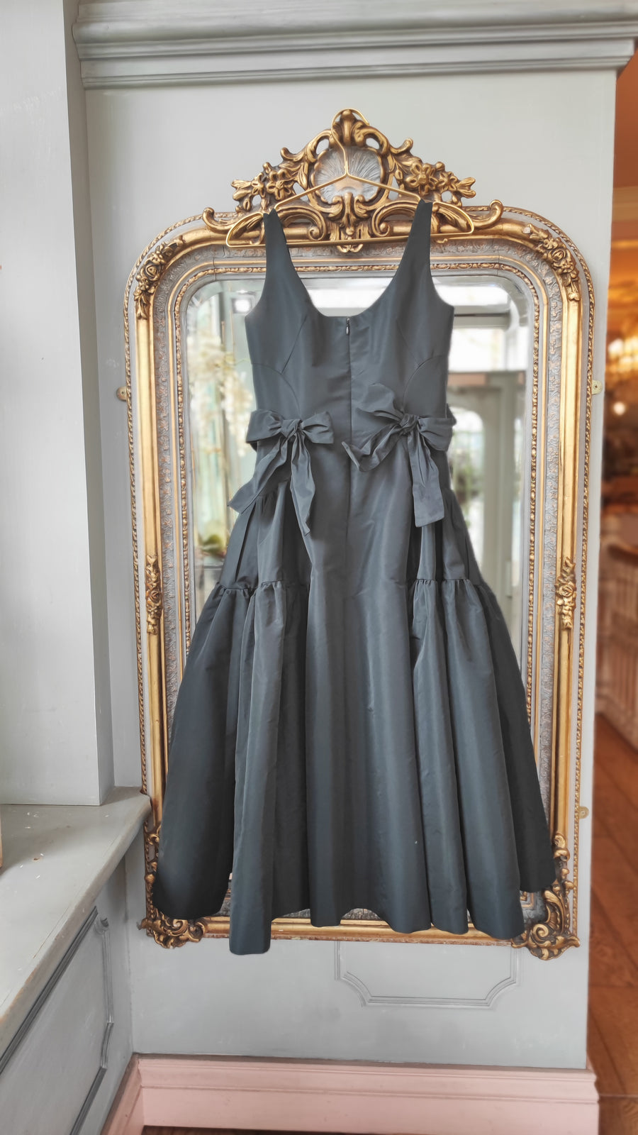 THE 2ND SKIN STRAPPY TAFFETA DRESS WITH BOWS IN BLACK