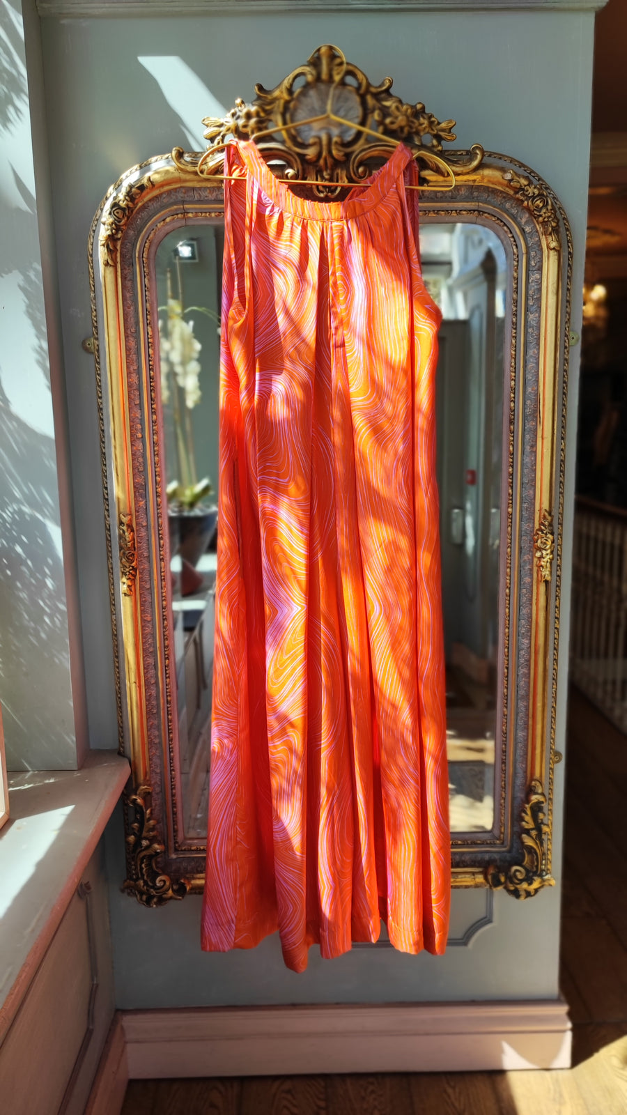 AN AN LONDREE LONG SILK JUMPSUIT IN APRICOT