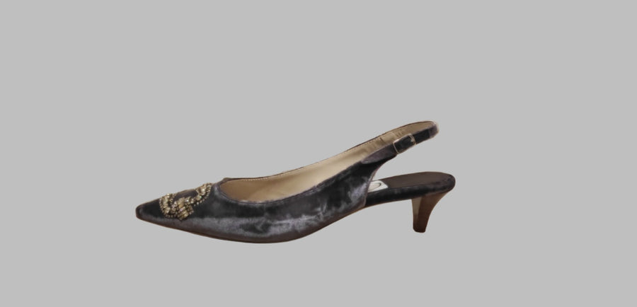 EMMA HOPE GREY VELVET SLINGBACKS WITH KITTEN HEEL