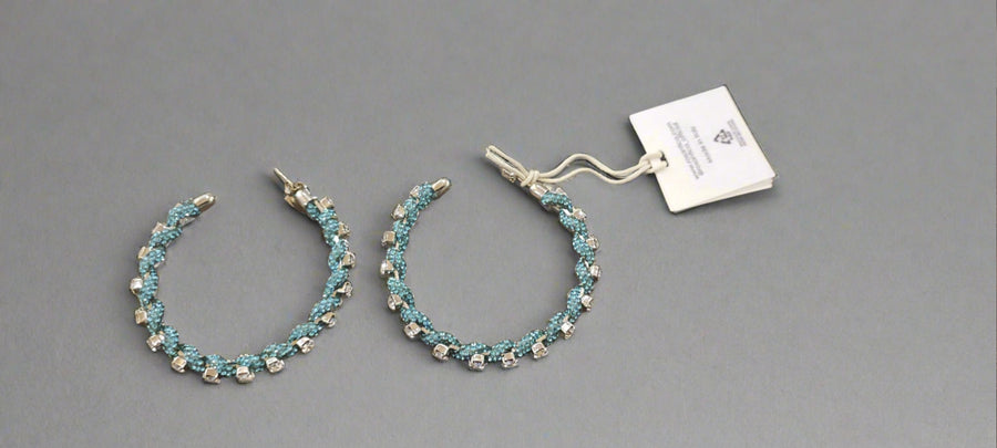 ROSANTICA TURQUOISE/GOLD CRYSTAL EMBELLISHED LARGE HOOP EARRINGS