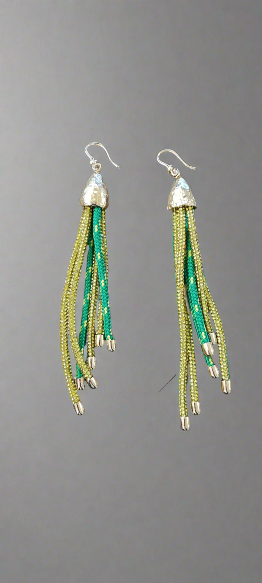 ROSANTICA LONG CRYSTAL EMBELLISHED TASSEL EARRINGS IN GREEN