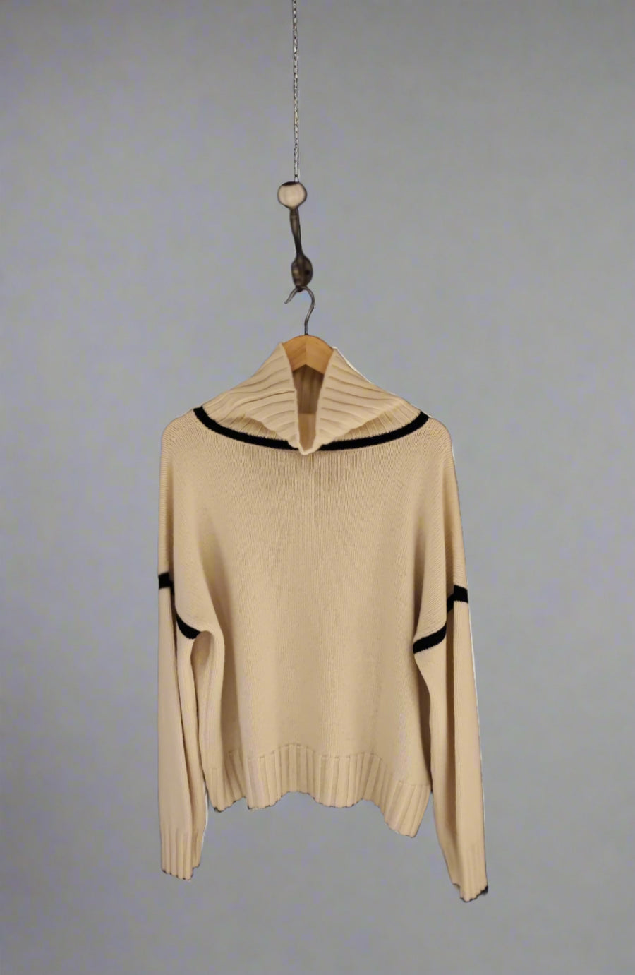 LA FEE PARISIENNE CREAM HIGH NECK KNIT WITH BLACK TRIMMINGS