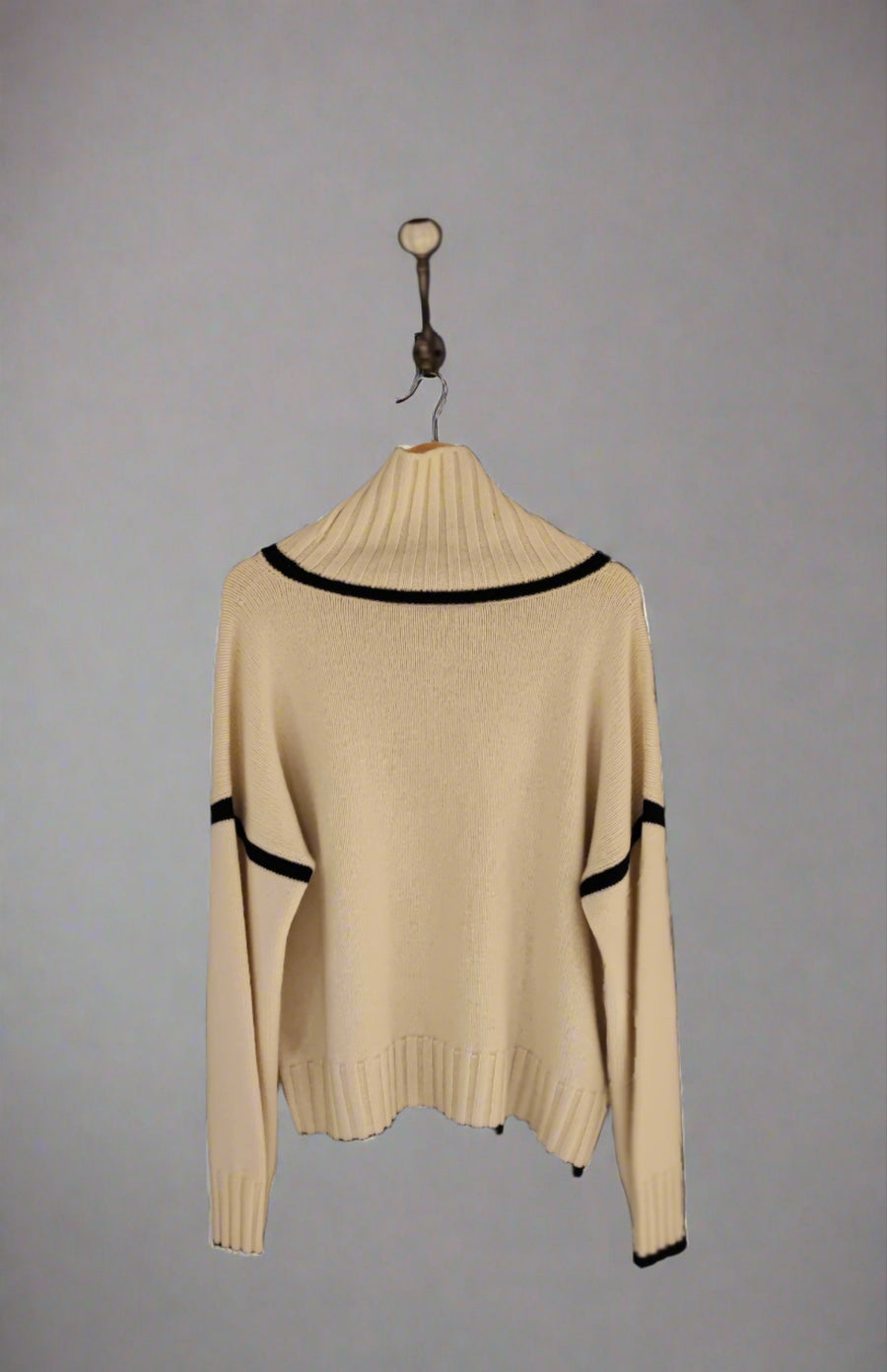 LA FEE PARISIENNE CREAM HIGH NECK KNIT WITH BLACK TRIMMINGS