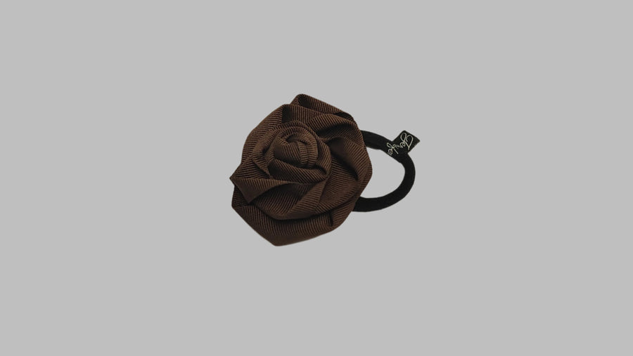 JENNIFER OUELLETTE HANDMADE ROSE HAIR TIE IN DARK BROWN