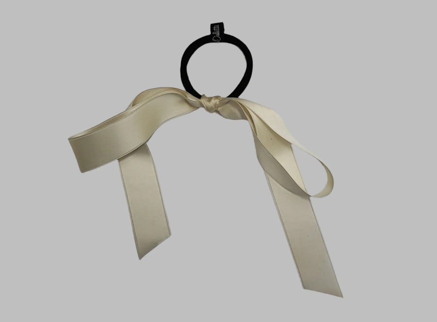 JENNIFER OUELLETTE LARGE SATIN BOW HAIR TIE IN IVORY