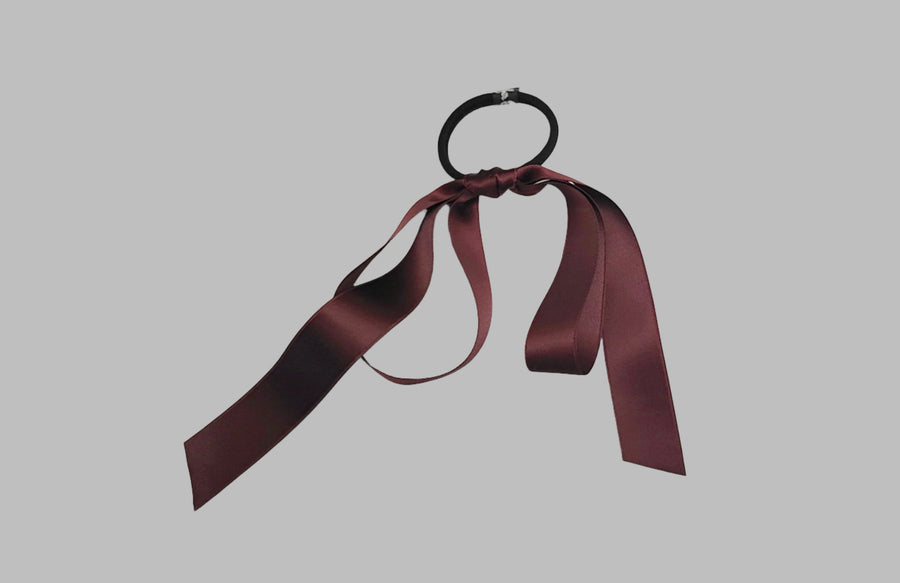 JENNIFER OUELLETTE LARGE SATIN BOW HAIR TIE IN WINE