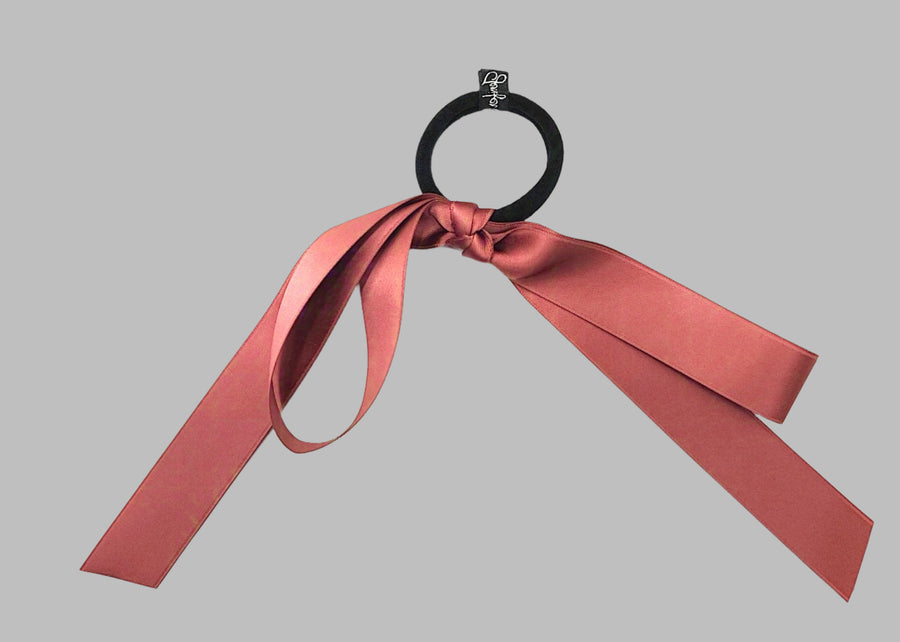 JENNIFER OUELLETTE LARGE SATIN BOW HAIR TIE IN RUSTY PINK