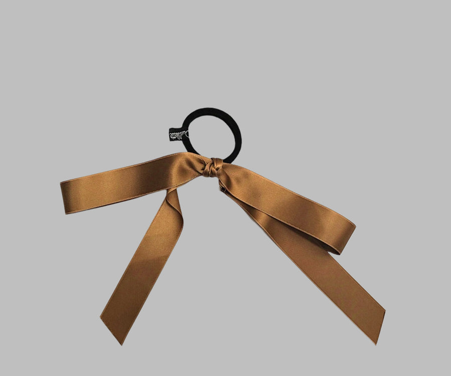 JENNIFER OUELLETTE LARGE SATIN BOW HAIR TIE IN BRONZE