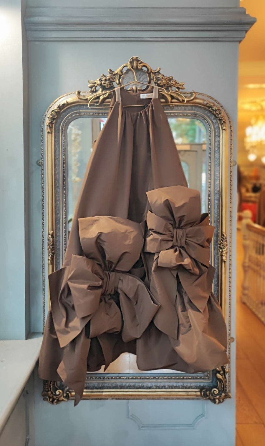 THE 2ND SKIN BROWN MINI SLEEVELESS TAFFETA DRESS WITH BOWS