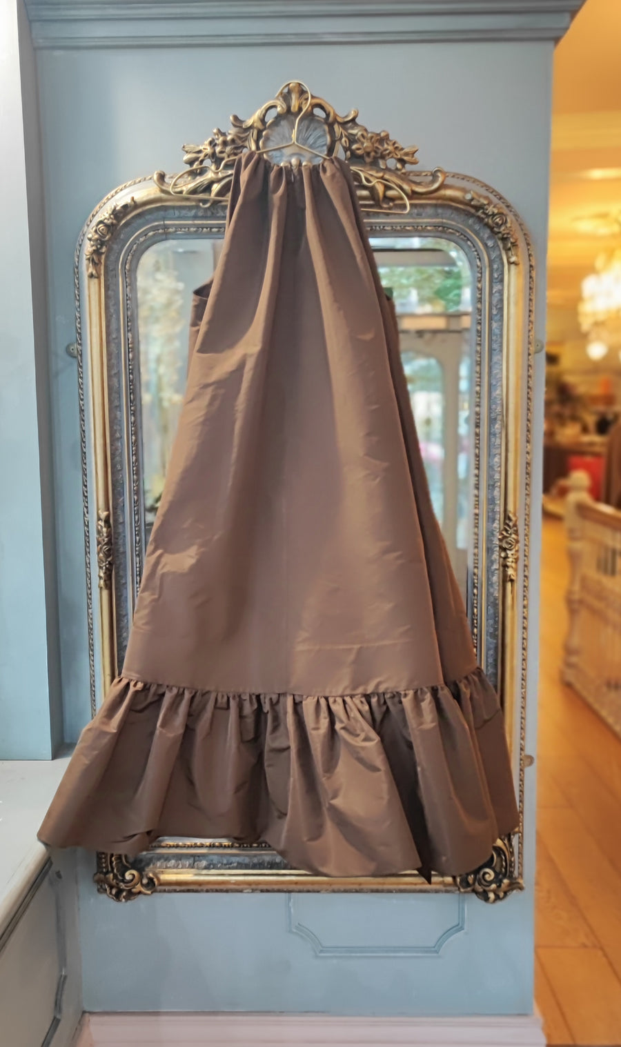 THE 2ND SKIN BROWN MINI SLEEVELESS TAFFETA DRESS WITH BOWS