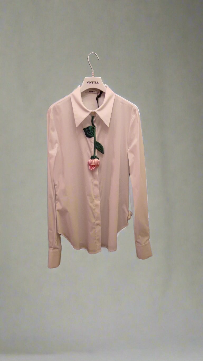 VIVETTA WHITE SLIM SHIRT WITH PINK ROSE