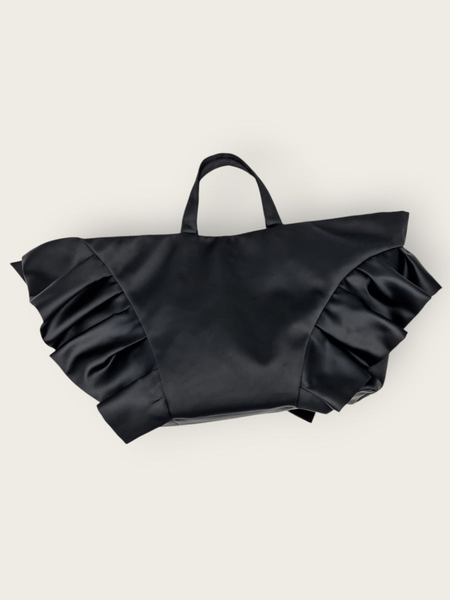 AUGUST NIGHT FRILL SHOPPER IN BLACK SATIN