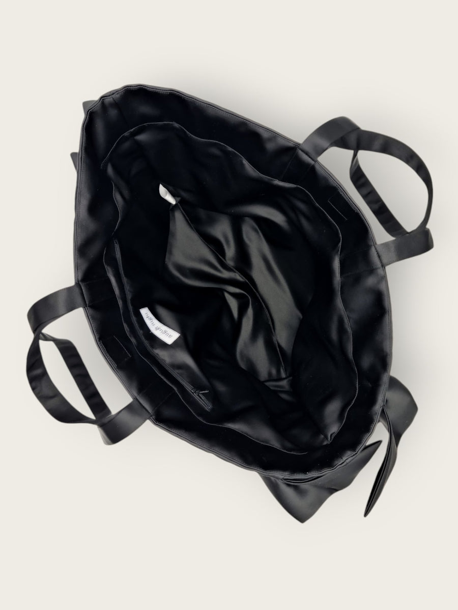 AUGUST NIGHT FRILL SHOPPER IN BLACK SATIN