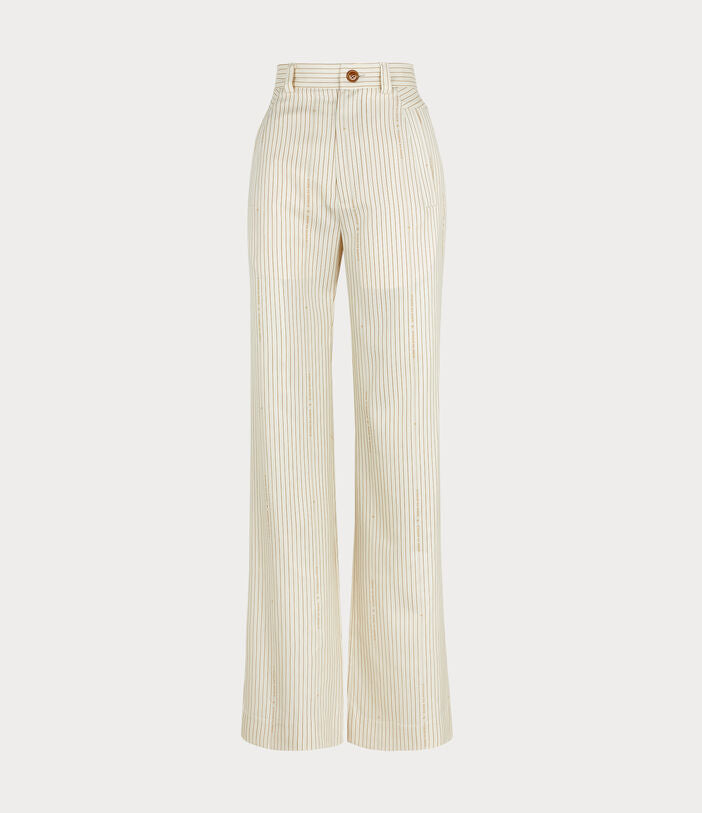 VIVIENNE WESTWOOD RAY TROUSERS IN OFF-WHITE WITH DARK YELLOW PINSTRIPE