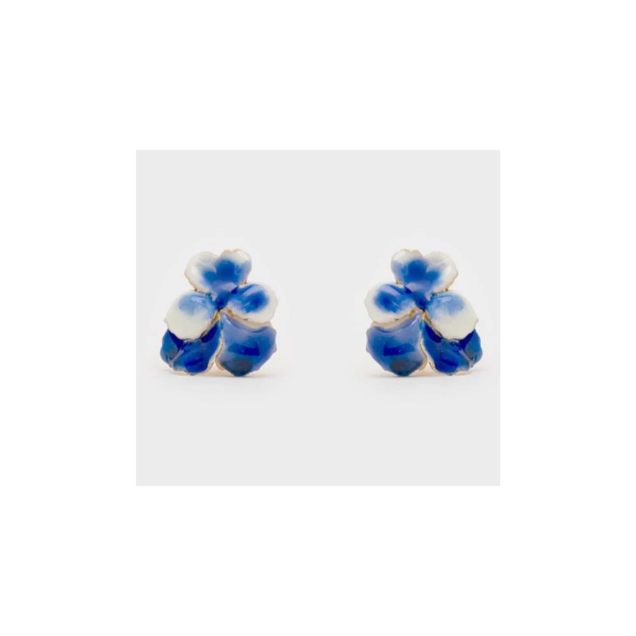 CECILE BOCCARA SMALL DOUBLE FLOWER EARRINGS IN BLUE/WHITE