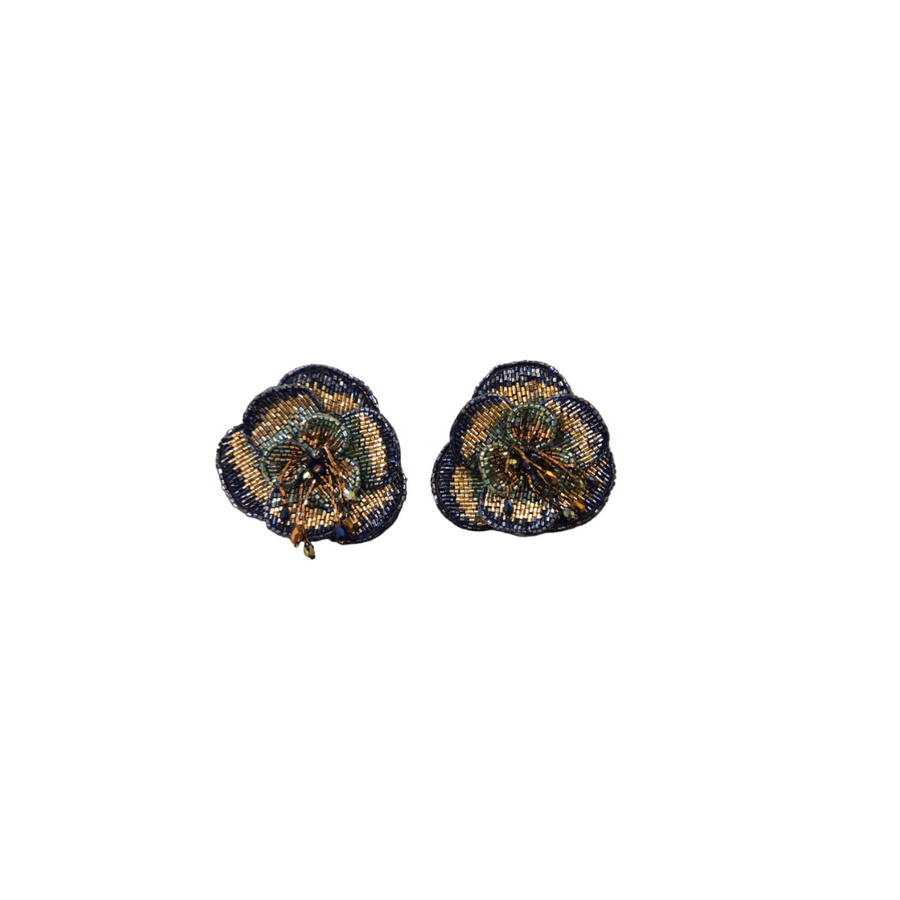 OLIVIA DAR CAMELIA EARRINGS IN NAVY/GOLD/GREEN/BRONZE