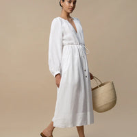 MONDO CORSINI VICTORINE LINEN DRESS IN WHITE