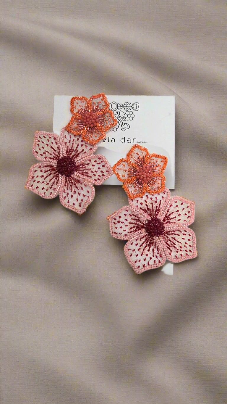OLIVIA DAR MAXI PEONIE EARRINGS IN PINK/ORANGE