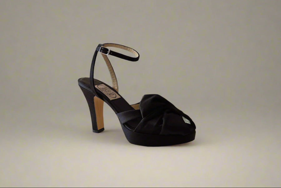 EMMA HOPE BLACK SATIN HIGH SLINGBACKS